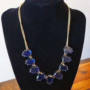 J. Crew Navy Jewel and Gold Statement Necklace